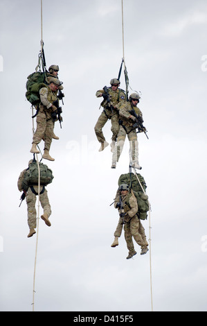 Noi Berretto verde delle forze speciali militari durante un evento di formazione Febbraio 5, 2013 a Eglin Air Force Base in Florida. I berretti verdi praticato per scopi speciali estrazione di inserimento utilizzato consente di inserire rapidamente o soldati di estratto dal terreno che non consente di elicotteri a terra. Foto Stock