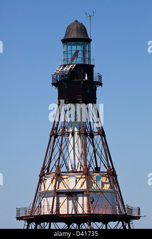 Close-up Fowey Rocks faro in Oceano Atlantico al di fuori della Baia di Biscayne e Cape Florida e Miami Florida Foto Stock