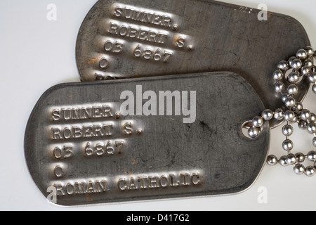 Vintage Seconda Guerra Mondiale era Army US ID Tag ancora in vita, STATI UNITI D'AMERICA Foto Stock