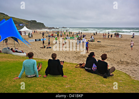 Beach volley torneo in Mt Maunganui, Baia di Planty, Isola del nord, Nuova Zelanda. Foto Stock