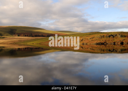 Autunno riflessioni Craig Goch serbatoio Elan Valley Powys Galles Cymru REGNO UNITO GB Foto Stock