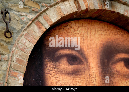 Mona Lisa artwork sulla parete a Vinci, Italia Foto Stock