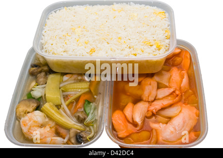 Il cinese prendere via il cibo in contenitori in plastica Foto Stock