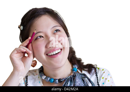 Donna asiatica di pensare Foto Stock