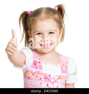 Bambino felice ragazza con le mani pollice in alto Foto Stock