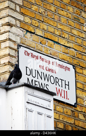 London Street segno, DUNWORTH MEWS, quartiere di Kensington e Chelsea Foto Stock