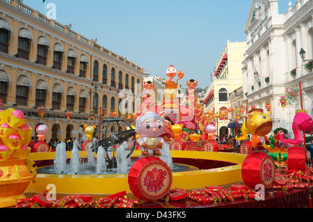 Anno Nuovo Cinese decorazioni in Macau Town Square, Macau SAR, Cina Foto Stock