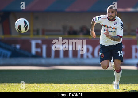 Francesco Pisano (Cagliari), 3 marzo 2013 - Calcio : Italiano 'Serie A' match tra Bologna 3-0 Cagliari a Stadio Renato Dall'Ara di Bologna, Italia. (Foto di Maurizio Borsari/AFLO) Foto Stock