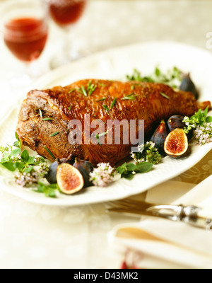 Lef arrosto di agnello con la figura di menta e guarnire Foto Stock