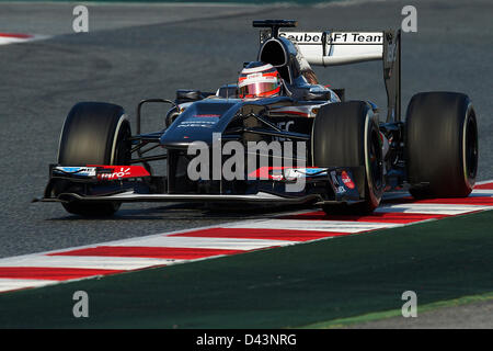 Nico Hulkenberg (Sauber) rigidi, durante la Formula Uno dei test invernali sul Circuito de Catalunya il 3 marzo 2013 a Barcellona, Spagna. (Foto di S.Lau) Foto Stock