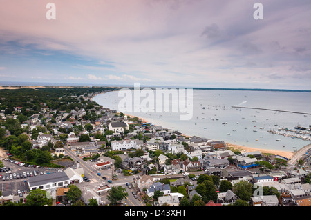 Panoramica della città e del porto, a Provincetown, Cape Cod, Massachusetts, STATI UNITI D'AMERICA Foto Stock