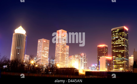 Vista notturna della CBD Pechino costruzione,Cina Foto Stock