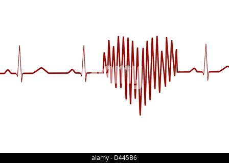 Illustrazione - Un grafico a forma di cuore è raffigurato su un elettrocardiogramma a Berlino, Germania, 12 luglio 2011. Fotoarchiv für Zeitgeschichte/S.Steinach Foto Stock