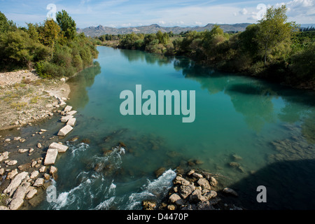 Eurymedon ponte in prossimità di Aspendos in Turchia oltre il fiume Eurymedon parte tardo romana e di costruzione del XIII secolo Seljuq Foto Stock