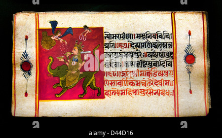Devi Mahatmyam Mahatmya religioso indù vittoria testo dea Durga demon Mahishasura 1765-1708 Samvat del Rajasthan Rajasthan in India Foto Stock