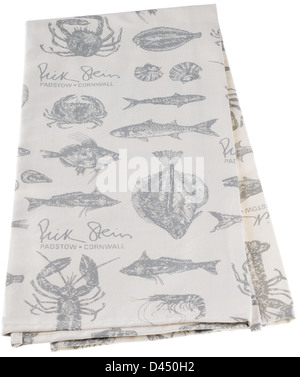 Rick Stein di Padstow in Cornovaglia Inghilterra 100% cotone canovaccio con sea food design Foto Stock