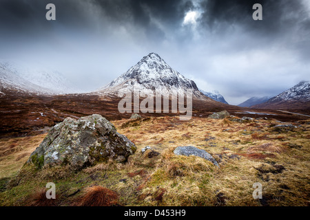 Etive, Glen Coe in inverno, Scozia. Il Regno Unito, l'Europa. Foto Stock