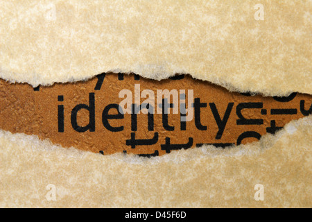 Testo di identità Foto Stock