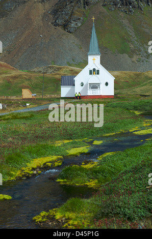 Il deserta e abbandonata la stazione baleniera a Grytviken nel sud Atlantico. Foto Stock