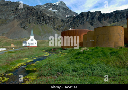 Il deserta e abbandonata la stazione baleniera a Grytviken nel sud Atlantico. Foto Stock