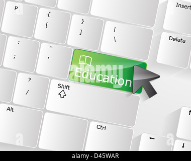 Tastiera del computer - tasto verde istruzione, close-up con un mouse. Foto Stock