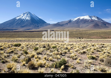 Mountain Pass Paso de Jama con i vulcani vicino a San Pedro de Atacama, Cile Foto Stock