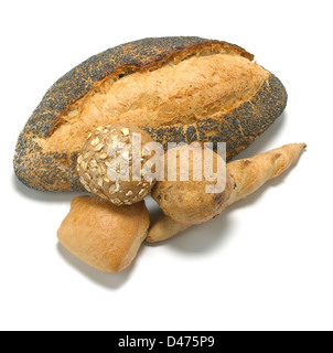 Raccolta di diverse pane tagliato fuori su sfondo bianco Foto Stock