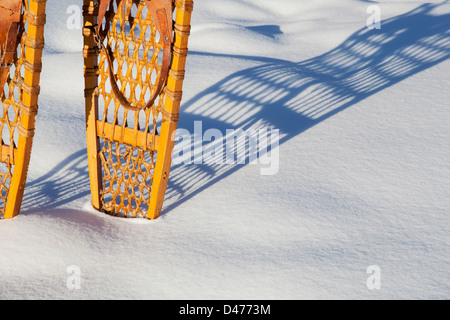 Ombra di vintage Bear Paw racchette da neve in neve Foto Stock