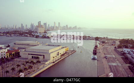 Vista aerea del Convention Center e il quartiere di Bocagrande, Cartagena. Foto Stock