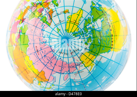 Emisfero nord vista del giocattolo di plastica globe palla. Foto Stock