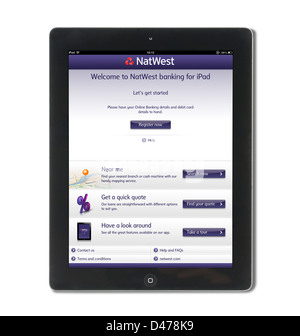 La registrazione per il banking online con NatWest bank su un iPad 4, REGNO UNITO Foto Stock