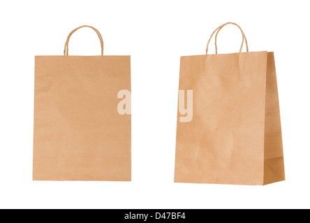 La carta riciclabile sacche isolate su sfondo bianco Foto Stock