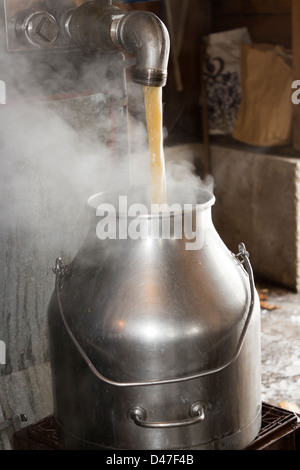 Sciroppo di acero essendo realizzato, boschi Cider Mill, Springfield, Vermont, USA Foto Stock