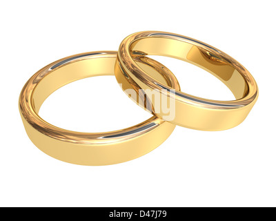 Due golden fedi contro uno sfondo bianco Foto Stock