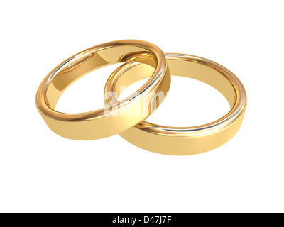 Due golden fedi contro uno sfondo bianco Foto Stock