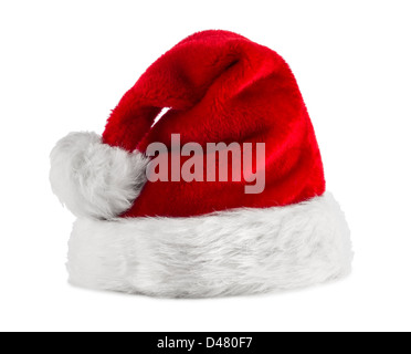 Rosso Bianco santa hat davanti a uno sfondo bianco Foto Stock