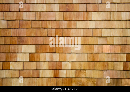 Legno di cedro (Scuote) incastrata a parete o sezione del tetto Foto Stock