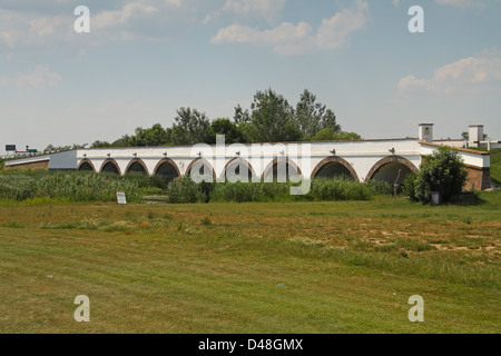 I NOVE-ponte forato, attraversando il fiume Hortobágy, il Parco Nazionale di Hortobágy, Ungheria orientale Foto Stock