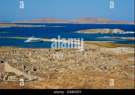 Grecia CICLADI, Delos, patrimonio mondiale dell'Unesco, di Delos, il più antico sito archeologico del Mar Egeo Foto Stock