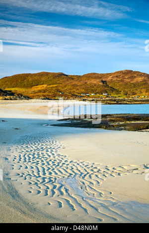 La spiaggia di sabbia bianca a Sanna Bay, a Ardnamurchan, altopiani, Scotland Regno Unito Foto Stock