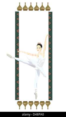 Cornice ornamentale illustrazione con la ballerina russa, isolato su bianco Foto Stock