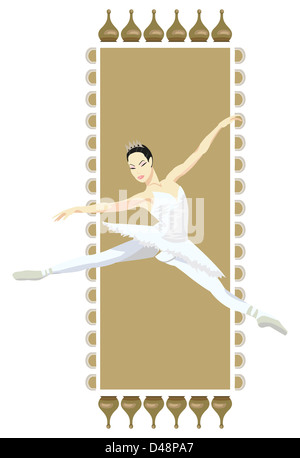 Cornice ornamentale illustrazione con la ballerina russa, isolato su bianco Foto Stock