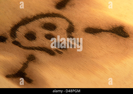 Dettaglio di un teschio simbolico quale è dipinta con acido su legno Foto Stock