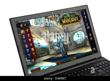 Il popolare 'World of Warcraft - nebbie di Pandaria' multiplayer online role-playing game (MMORPG) su un computer portatile Foto Stock