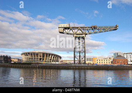 Glasgow, Scozia 2 marzo 2013. Il Finnieston Gru, l'Armadillo e la Hydro Arena. Foto Stock