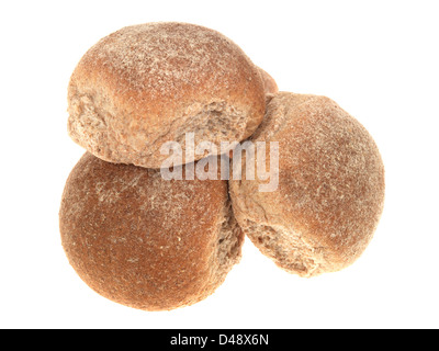 Gruppo di pane appena sfornato Brown Pane integrale panini, isolata contro uno sfondo bianco, con nessun popolo Foto Stock