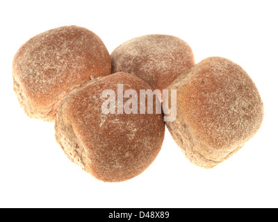 Gruppo di pane appena sfornato Brown Pane integrale panini, isolata contro uno sfondo bianco, con nessun popolo Foto Stock