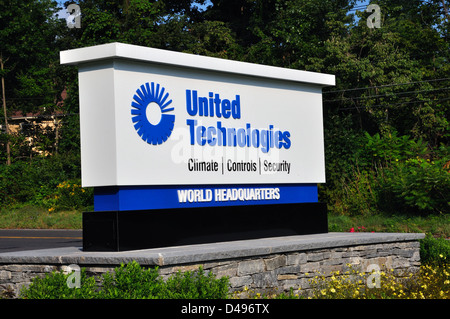 United Technologies sedi nel mondo segno, Farmington, Connecticut, Stati Uniti d'America Foto Stock