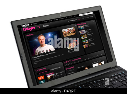 Guardare la TV tramite BBC iPlayer su un computer portatile Foto Stock