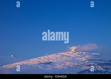 Mont Blanc in inverno il sole da LES COCHES, La Plagne, Francia, Europa Foto Stock